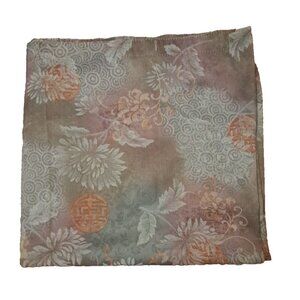 Lotus Flower Fabric Shower Curtain Beige Floral Satiny Damask Asian Oriental